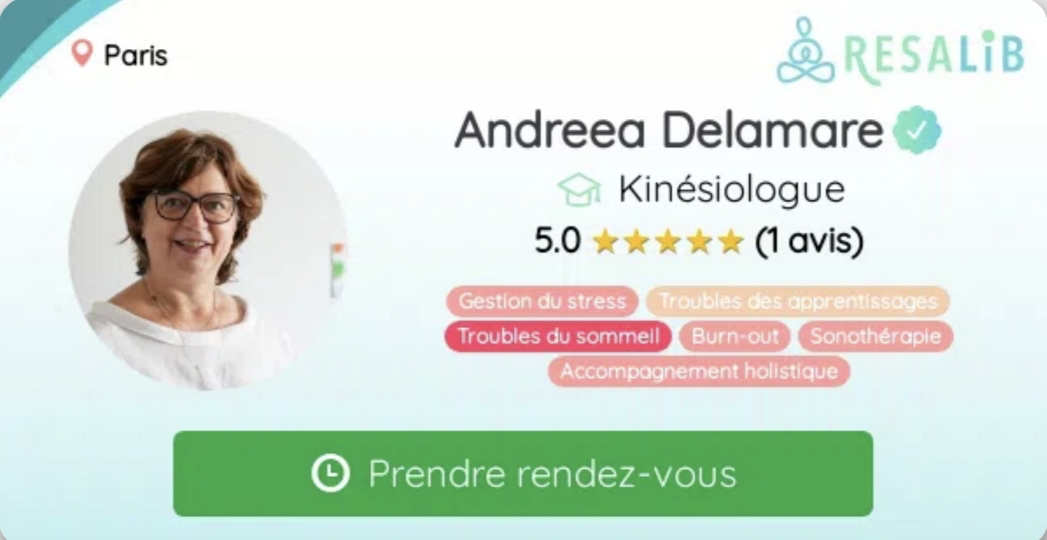 Profil Resalib d'Andreea Delamare, kinésiologue à Paris — Prendre rendez-vous
