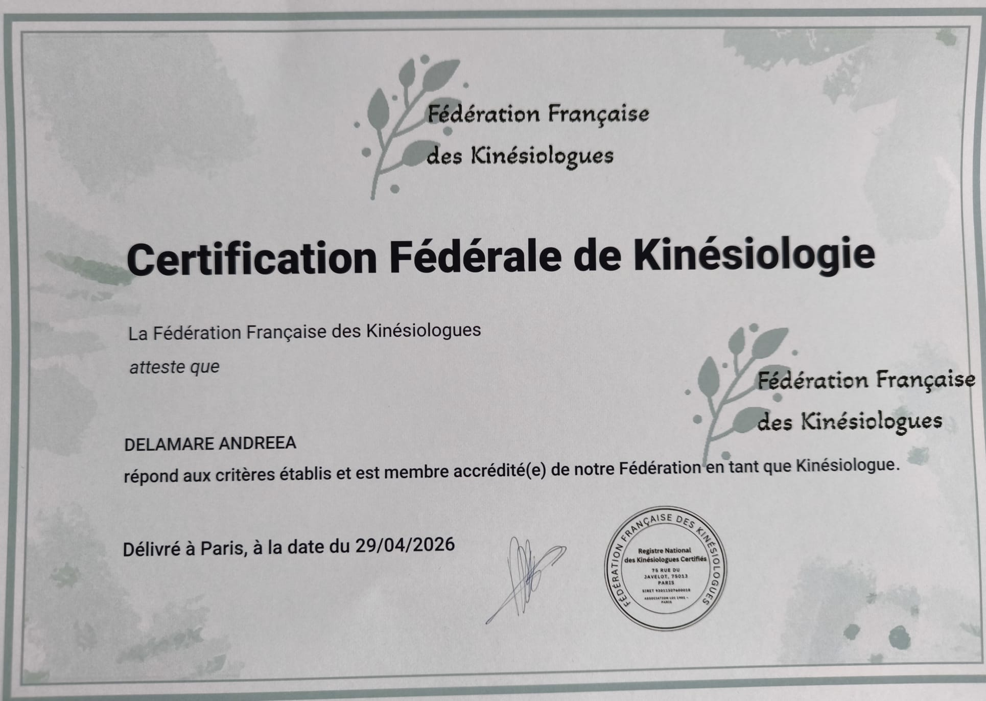 Certification Fédérale de Kinésiologie